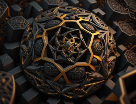 Fractal mandala Sacred geometry background created with Generative AI technologyの素材