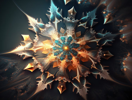 Fractal mandala Sacred geometry background created with Generative AI technologyの素材