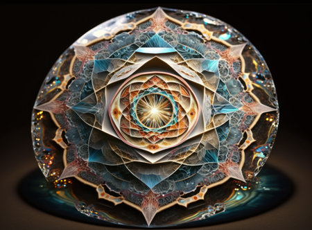 Fractal mandala Sacred geometry background created with Generative AI technologyの素材