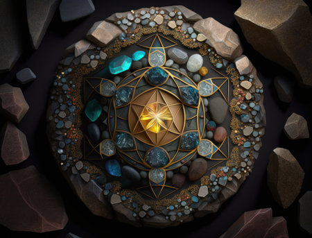 Fractal mandala Sacred geometry background created with Generative AI technologyの素材