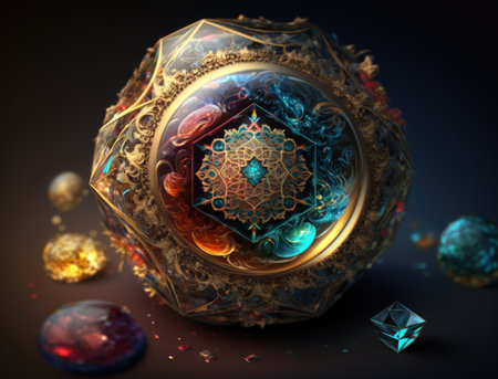 Fractal mandala Sacred geometry background created with Generative AI technologyの素材