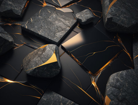 Marble stone texture background material with elements of semi-precious stones and gold created with Generative AI technologyの素材