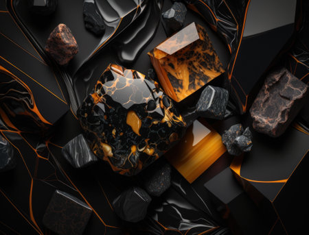 Marble stone texture background material with elements of semi-precious stones and gold created with Generative AI technologyの素材