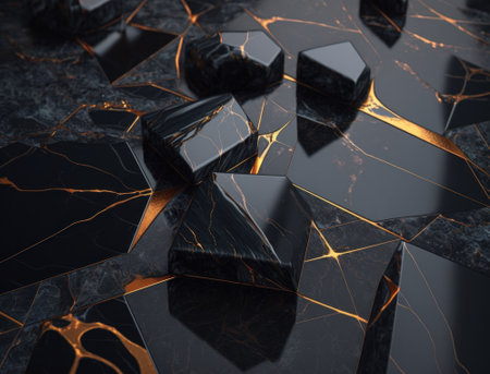 Marble stone texture background material with elements of semi-precious stones and gold created with Generative AI technologyの素材