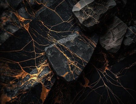 Marble stone texture background material with elements of semi-precious stones and gold created with Generative AI technologyの素材