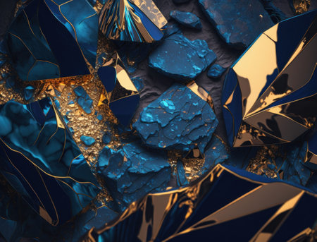 Marble stone texture background material with elements of semi-precious stones and gold created with Generative AI technologyの素材