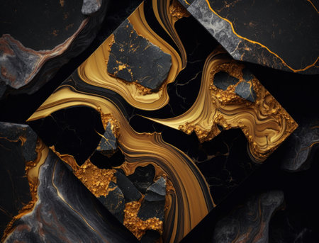 Marble stone texture background material with elements of semi-precious stones and gold created with Generative AI technologyの素材
