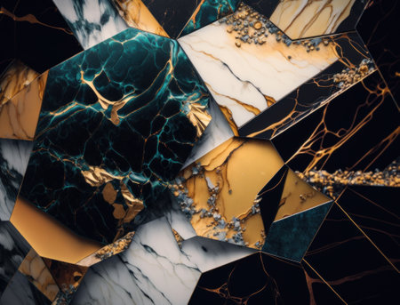 Marble stone texture background material with elements of semi-precious stones and gold created with Generative AI technologyの素材