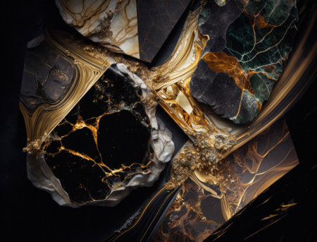 Marble stone texture background material with elements of semi-precious stones and gold created with Generative AI technologyの素材