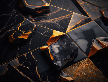 Marble stone texture background material with elements of semi-precious stones and gold created with Generative AI technologyの素材