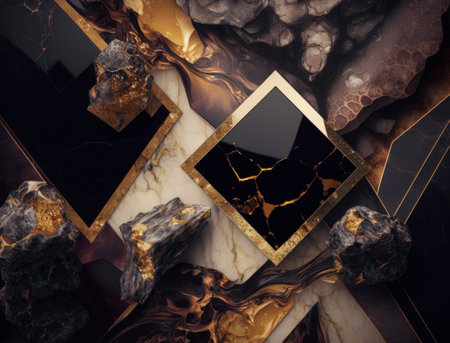 Marble stone texture background material with elements of semi-precious stones and gold created with Generative AI technologyの素材