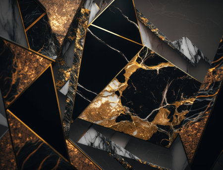 Marble stone texture background material with elements of semi-precious stones and gold created with Generative AI technologyの素材