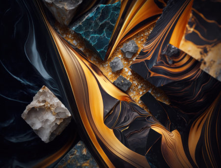Marble stone texture background material with elements of semi-precious stones and gold created with Generative AI technologyの素材