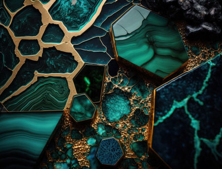 Marble stone texture background material with elements of semi-precious stones and gold created with Generative AI technologyの素材