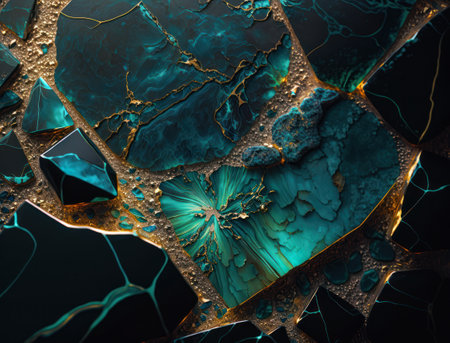 Marble stone texture background material with elements of semi-precious stones and gold created with Generative AI technologyの素材