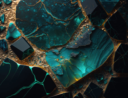 Marble stone texture background material with elements of semi-precious stones and gold created with Generative AI technologyの素材