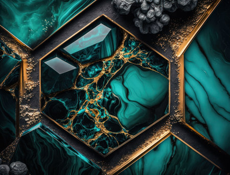 Marble stone texture background material with elements of semi-precious stones and gold created with Generative AI technologyの素材