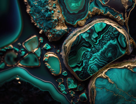 Marble stone texture background material with elements of semi-precious stones and gold created with Generative AI technologyの素材