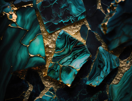 Marble stone texture background material with elements of semi-precious stones and gold created with Generative AI technologyの素材