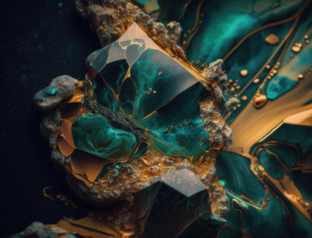 Marble stone texture background material with elements of semi-precious stones and gold created with Generative AI technologyの素材