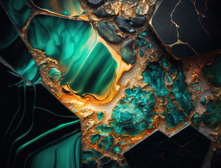 Marble stone texture background material with elements of semi-precious stones and gold created with Generative AI technologyの素材