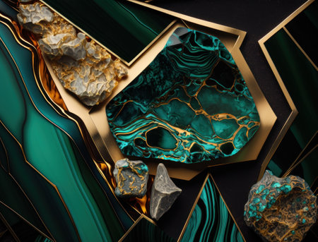 Marble stone texture background material with elements of semi-precious stones and gold created with Generative AI technologyの素材