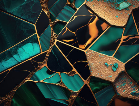 Marble stone texture background material with elements of semi-precious stones and gold created with Generative AI technologyの素材