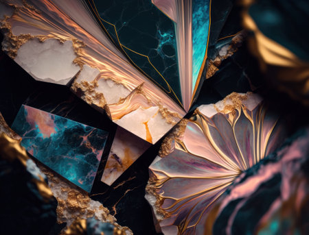 Marble stone texture background material with elements of semi-precious stones and gold created with Generative AI technologyの素材
