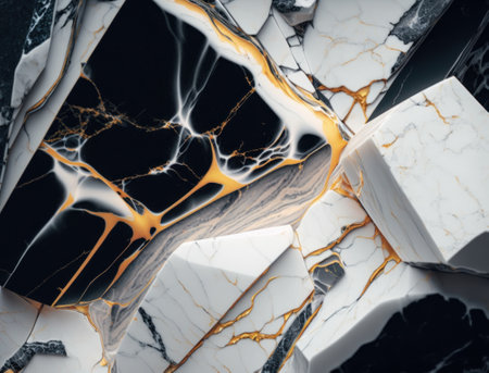 Marble stone texture background material with elements of semi-precious stones and gold created with Generative AI technologyの素材