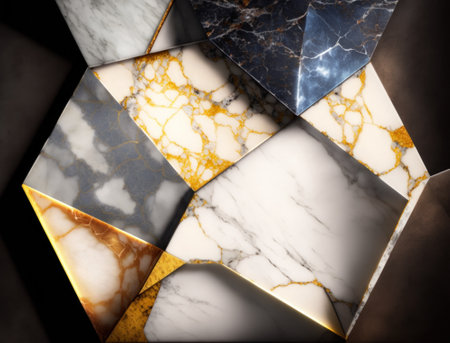 Marble stone texture background material with elements of semi-precious stones and gold created with Generative AI technologyの素材