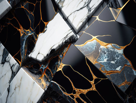 Marble stone texture background material with elements of semi-precious stones and gold created with Generative AI technologyの素材