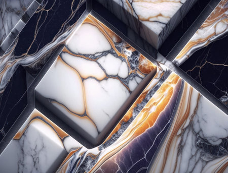 Marble stone texture background material with elements of semi-precious stones and gold created with Generative AI technologyの素材