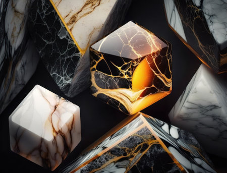 Marble stone texture background material with elements of semi-precious stones and gold created with Generative AI technologyの素材
