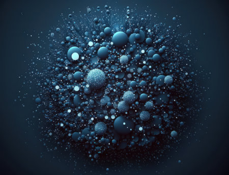 Dark blue and glow particle abstract background Blurry bokeh background with sparkles, particles and glitter created with Generative AI technologyの素材