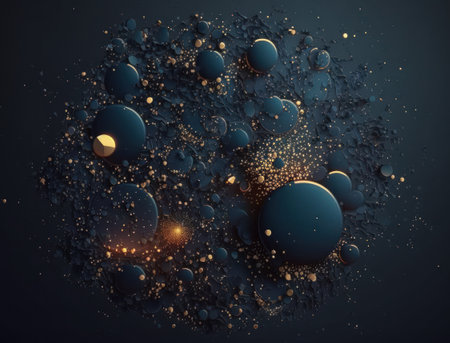 Dark blue and glow particle abstract background Blurry bokeh background with sparkles, particles and glitter created with Generative AI technologyの素材