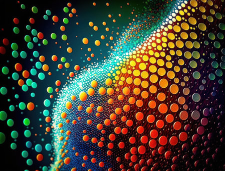 Colorful abstract geometric background with dot shapes pointillism style created with Generative AI technologyの素材