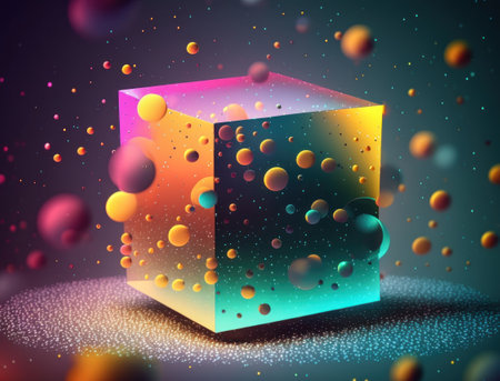 Colorful abstract geometric background with dot shapes pointillism style created with Generative AI technologyの素材