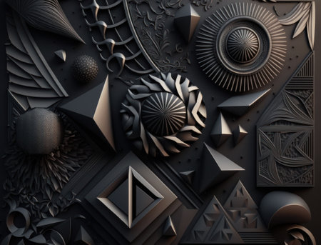 Black geometric abstract background created with Generative AI technologyの素材