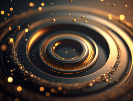 Concentric golden rings shapes Abstract geometric background created with Generative AI technologyの素材