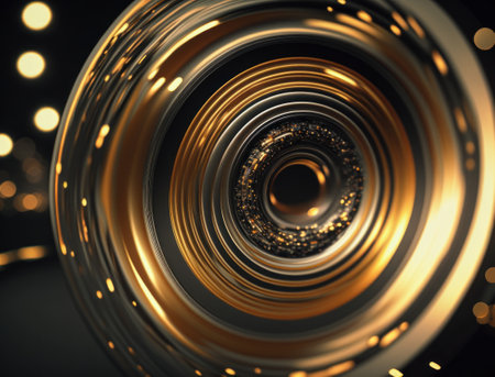 Concentric golden rings shapes Abstract geometric background created with Generative AI technologyの素材