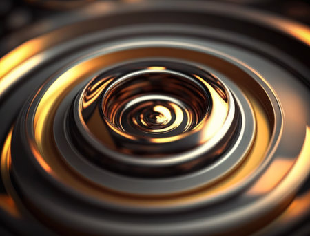 Concentric golden rings shapes Abstract geometric background created with Generative AI technologyの素材