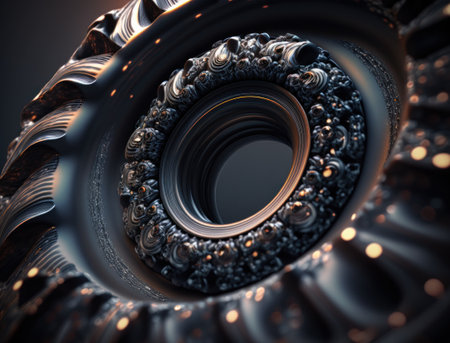 Concentric obsidian rings shapes Abstract geometric background created with Generative AI technologyの素材