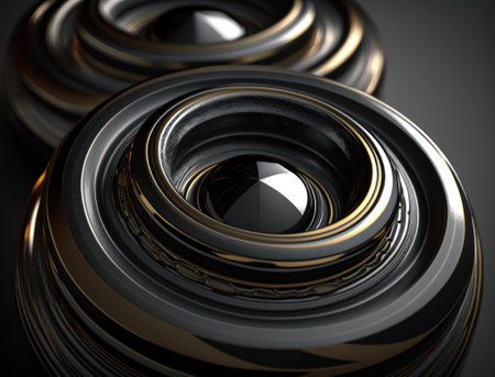 Concentric obsidian rings shapes Abstract geometric background created with Generative AI technologyの素材