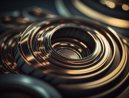 Concentric golden rings shapes Abstract geometric background created with Generative AI technologyの素材