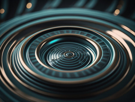 Concentric golden rings shapes Abstract geometric background created with Generative AI technologyの素材
