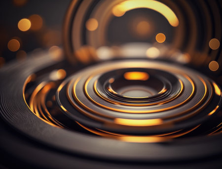 Concentric golden rings shapes Abstract geometric background created with Generative AI technologyの素材