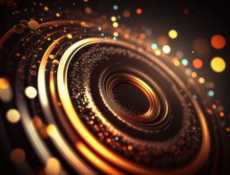 Concentric golden rings shapes Abstract geometric background created with Generative AI technologyの素材