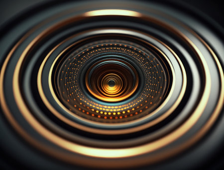 Concentric golden rings shapes Abstract geometric background created with Generative AI technologyの素材