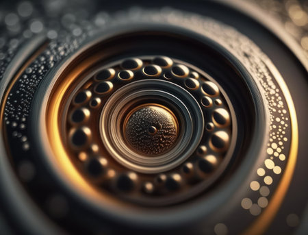 Concentric golden rings shapes Abstract geometric background created with Generative AI technologyの素材
