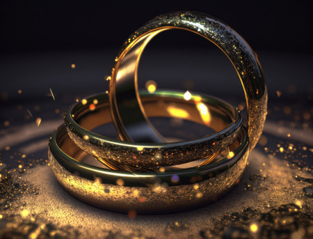 Concentric golden rings shapes Abstract geometric background created with Generative AI technologyの素材